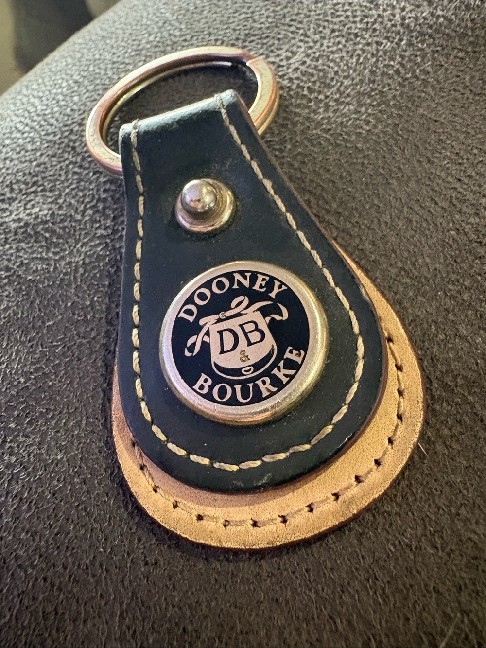 Dooney & Bourke Black and Tan Leather Key Fob with DB Emblem
